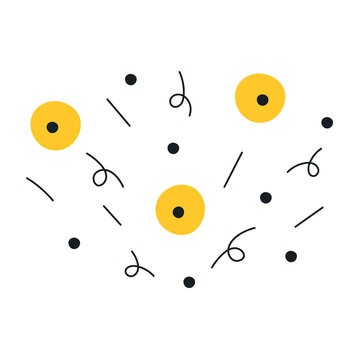 Flying confetti illustration. Party, celebration ceremony, greeting element. Thin line vector illustration on white background.
