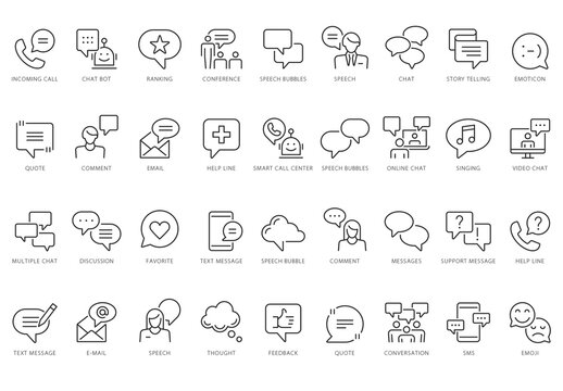 Seo Speech Bubbles Line Icons Set