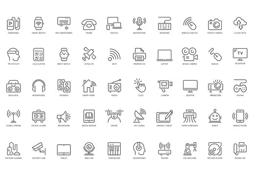 Technological Devices Line Icon Set