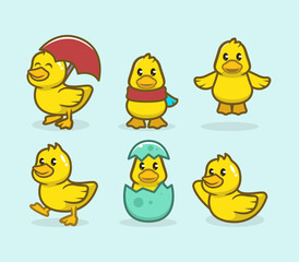 Set of cute duckling mascot design