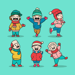 Set of cute kids with winter Christmas cloth