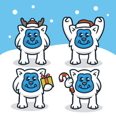 Cute yeti with Christmas decoration 