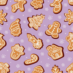 Christmas gingerbread cookies amidst snowflakes