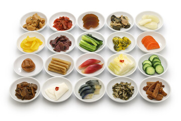 Japanese pickles (Tsukemono) assortment, traditional fermented food