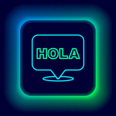 Glowing neon line Hola icon isolated on black background. Colorful outline concept. Vector © vector_v