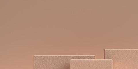 Beige Beauty products Stand or podium pedestal set for Cosmetic and skincare Packaging mockup minimal design on Beige pastel background.concept cosmetic product.3d render.