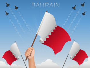 Bahrain flags fluttering under the blue sky