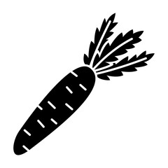 Vector glyph carrot icon. Isolated vegetable silhouette in cartoon style. Black simple picrogram of the vegetable.