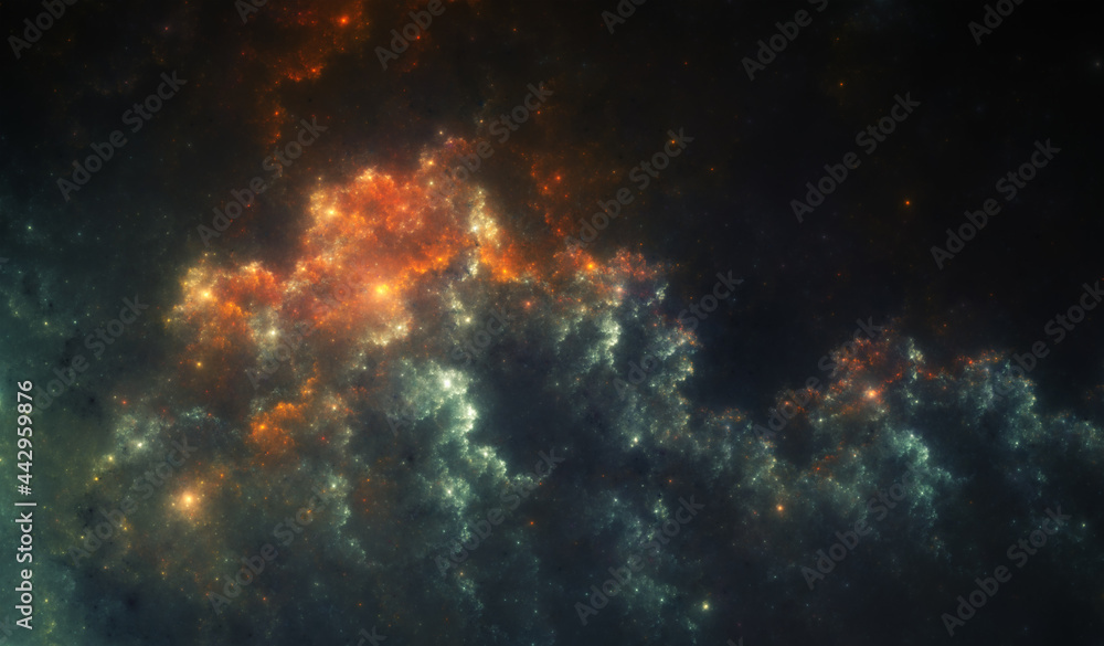 Wall mural fictional nebula that is reminiscent of an erupting volcano