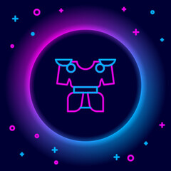 Glowing neon line Body armor icon isolated on black background. Colorful outline concept. Vector