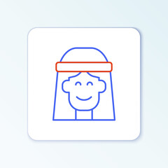 Line Hippie girl icon isolated on white background. Peace and love sign. Symbol pacificism freedom and love. Colorful outline concept. Vector