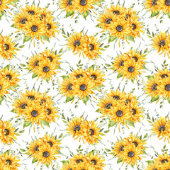 Watercolor seamless pattern – Sunflowers
