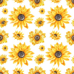 Watercolor seamless pattern – Sunflowers