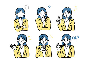 Naklejka premium 働く女性のイラスト ポーズセット