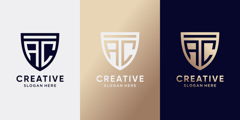 Symbol of shield logo design with initial letter AC and creative concept. Monogram logo for business company and personal