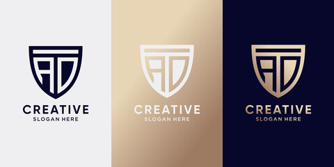 Symbol of shield logo design with initial letter AD and creative concept. Monogram logo for business company and personal