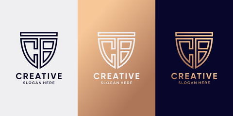 Creative shield logo design initial letter CB with line art style. Monogram logo for business company and personal
