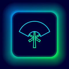 Glowing neon line Traditional paper chinese or japanese folding fan icon isolated on black background. Colorful outline concept. Vector