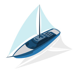 Isometric modern ship. Yacht with large sails. Vector isometric icon or infographic element. Ocean transport