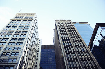 Obraz premium USA, CHICAGO: Scenic cityscape view with skyscrapers