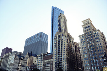 USA, CHICAGO: Scenic cityscape view with skyscrapers
