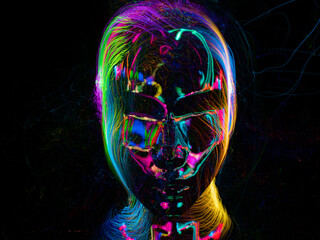 light painting , new art direction, long exposure photo without photoshop, light drawing at long exposure ,the skull	
