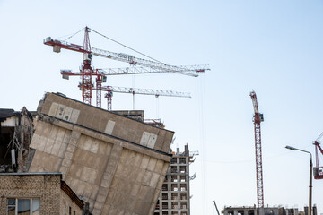 Moscow, Russia - 05.17.2021: old falling building - demolition of a building