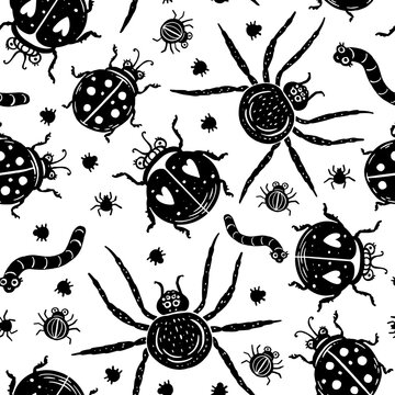 Cute insects seamless pattern. Background with funny insects. Vector illustration.