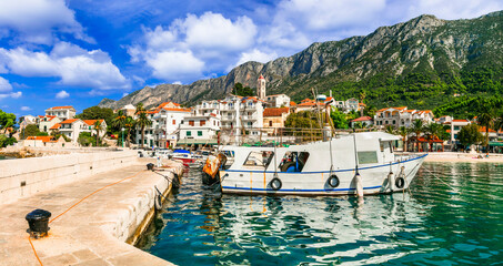 Scenic Adriatic coast of Croatia - picturesque Gradac fishing village and popular touristic place in Dalmatia. Croatia travel and landmarks