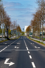 urban city street. empty highway with cityscape