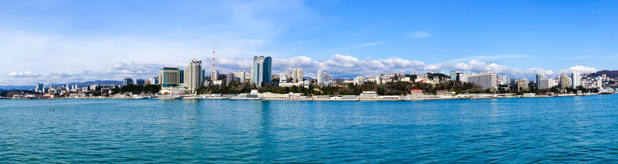 Fototapeta na wymiar Panoramic view of the sea port of Sochi.