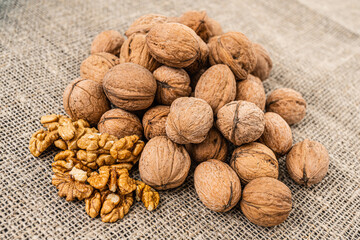 Close up view of walnuts on tabletop