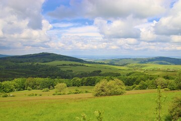 A view to the landscape with mountains, forests and meadows at White Carpathians, Czech republic