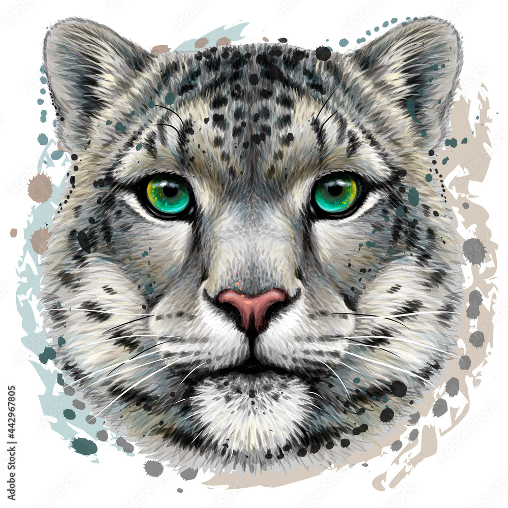 Canvas Prints snow leopard. color portrait of a snow leopard in watercolor style on a white background. digital ve