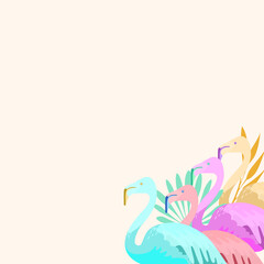 Abstract jungle! vector decorative illustration of tropical bird - pink flamingo. Hand drawn geometric art for poster, postcard, fabric, packaging, templates. EPS10