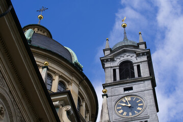 Front view of protestant church Zurich Enge at summer day morning. Photo taken July 2nd, 2021, Zurich, Switzerland.