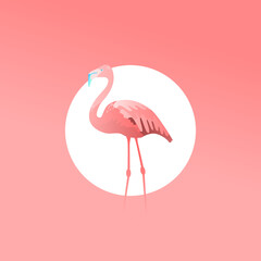 Abstract jungle! vector decorative illustration of tropical bird - pink flamingo. Hand drawn geometric art for poster, postcard, fabric, packaging, templates. EPS10