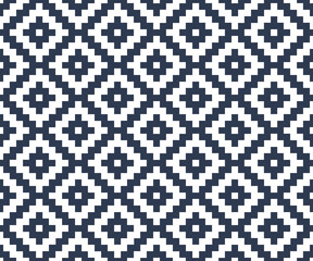 Seamless Nordic geometric pattern illustration with white and navy blue colors