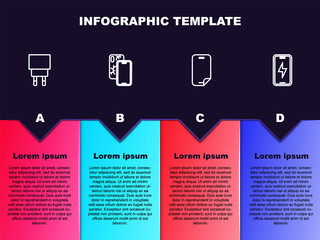 Set line Charger, Mobile with broken screen, Glass protector and charging battery. Business infographic template. Vector