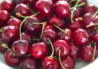 red cherry lies on a white background