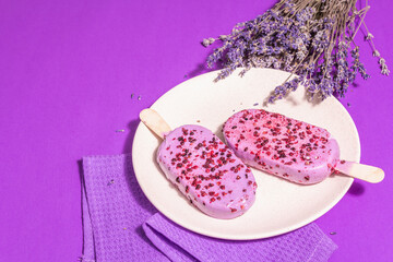 Lavender ice cream, chilled dessert