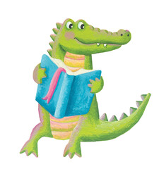 Stylized Funny Crocodile reading book
