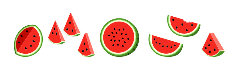 Half watermelon with seeds. Set flat icon watermelon slice.