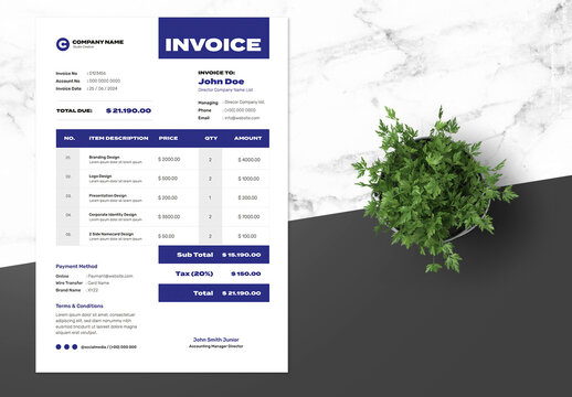 Clean Invoice Design with Red Accents