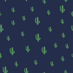Cacti in green on blue background, seamless pattern, vector