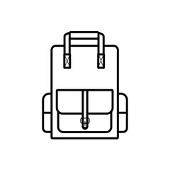 School backpack, simple linear icon isolated on white background. Goods for school, hiking trips. Education, travel. Logo for Day of Knowledge. Back to school. Vector illustration