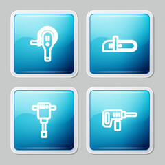 Set line Angle grinder, Chainsaw, Construction jackhammer and Electric drill machine icon. Vector