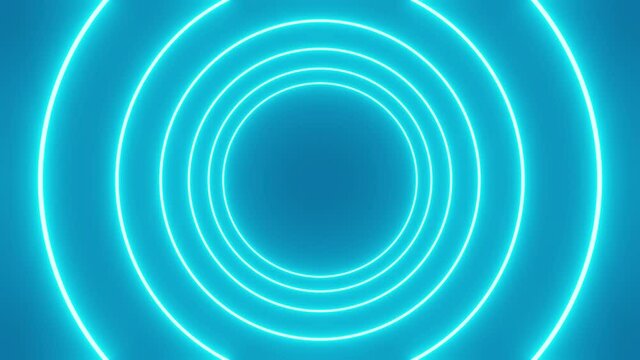 A span in a tunnel of blue neon rings. Abstract animation 4k video render.