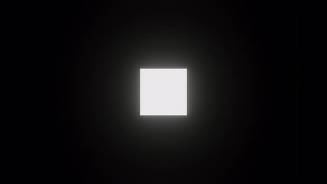 Abstract animation of a white neon glowing cube. The glowing cube moves left and right. Looped loading animation