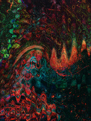 light painting photography, waves of vibrant color against a black background. Long exposure photo of vibrant fairy lights in abstract